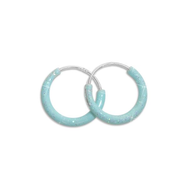 Glitzer Creolen hellblau 13 mm 925 Silber