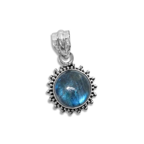 Labradorit Anhänger kleine runde Sonne mit filigranem Rand 925 Silber