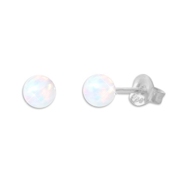 Kleine Opal Kugel Ohrstecker 925 Silber 4 mm weiß