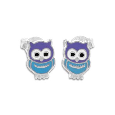 Kinder Ohrstecker Eulen lila blau 925 Silber