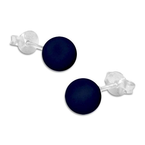 Kugel Ohrstecker dunkelblau matt 925 Silber runde Ohrringe Ball