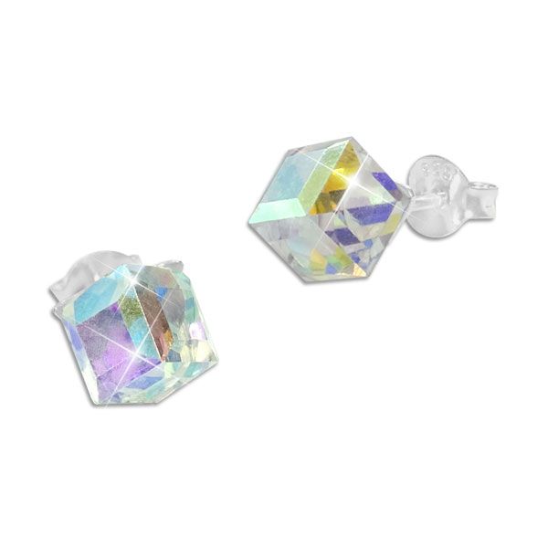 Ohrstecker Regenbogen Würfel 925 Silber Ohrringe bunte Strass Steine