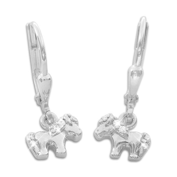 Pony Pferde Ohrringe mit Strass 925 Silber Mädchen 6 7 8 9 Jahre