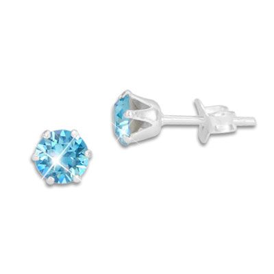 Kristall Ohrstecker hellblau rund 5 mm 925 Silber Strass Ohrringe blau