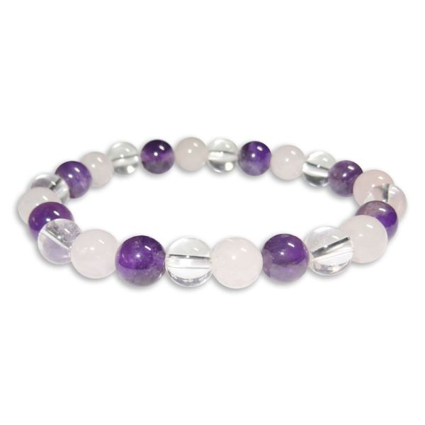 Mix Kugelarmband Amethyst Rosenquarz Bergkristall 8 mm 19 cm