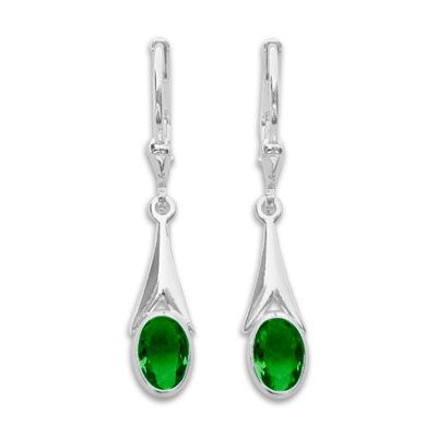 Ohrringe mit smaragd grünen Zirkonia Kristallen oval 925 Silber