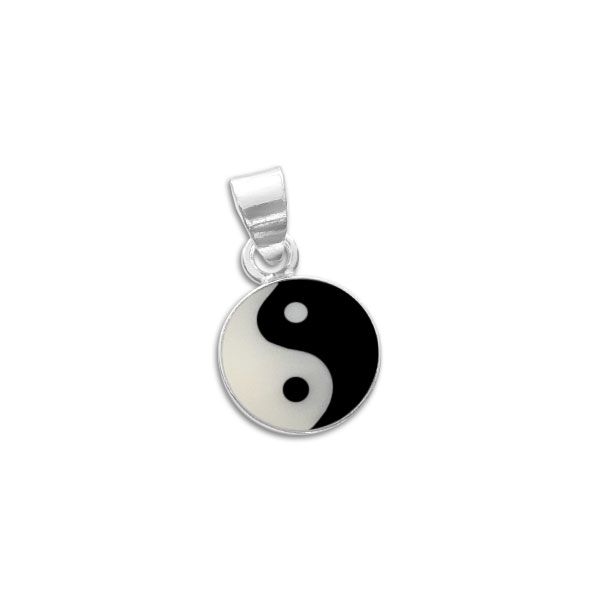 Mini Yin Yang Anhänger schwarz-creme 8 mm 925 Silber für Damen und Mädchen
