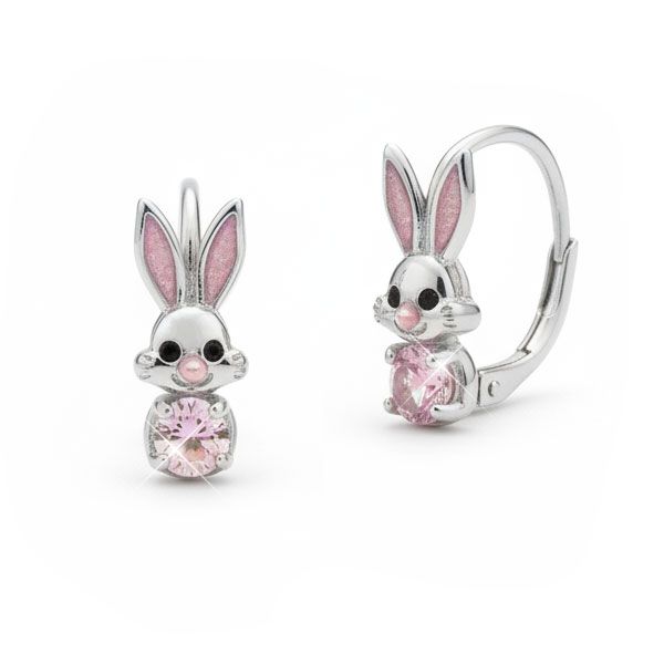 Hasen Ohrringe Kinder mit rosa Zirkonia 925 Silber