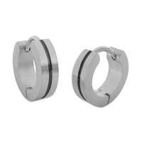 Edelstahl Klapp-Creolen mattiert mit schwarzer Rille Ohrringe für Herren Edelstahl Klapp-Creolen mattiert mit schwarzer Rille Ohrringe für Herren