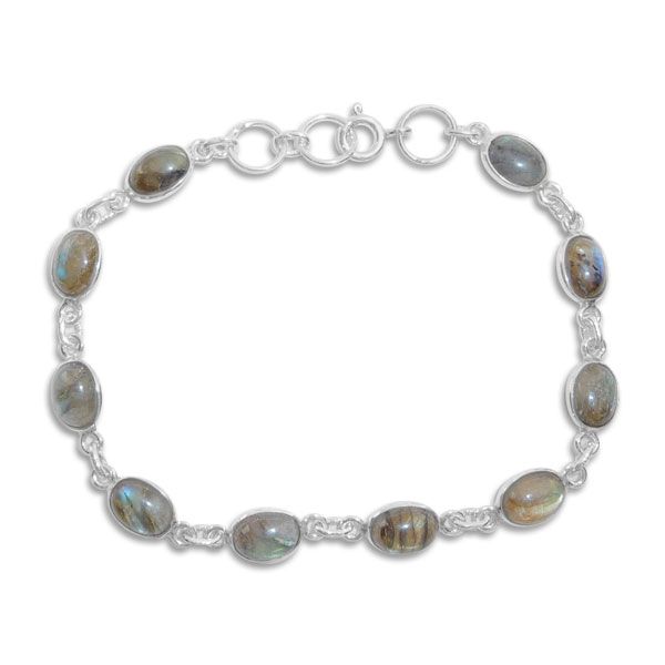 Armband mit Labradorit oval 925 Silber Labradoritarmband 18 - 19,5 cm