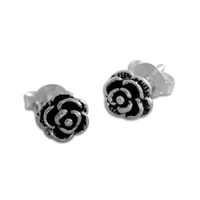 Ohrstecker mit Rose geschwärzt 925 Silber Rosen Ohrringe