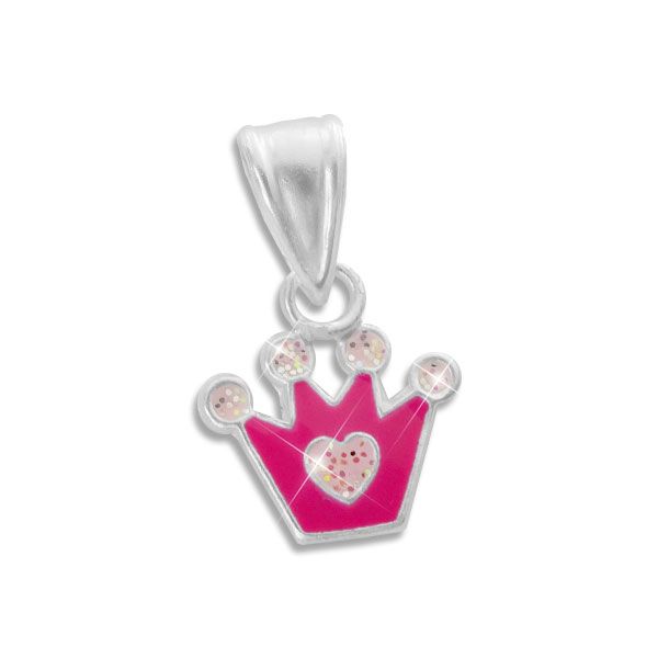 Anhänger mit Krone pink und rosa mit Glitzer 925 Silber Kinderschmuck