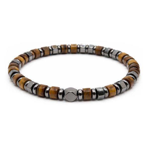Herren Armband mit Tigerauge und Hämatit 6 mm 21 cm