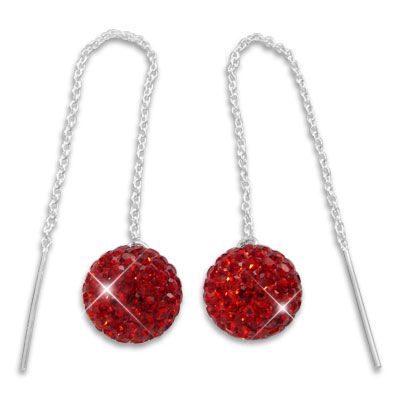 Durchzieher Ohrhänger mit XXL Kugel 3D rote Strass Kristalle 925 Silber