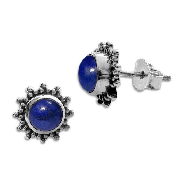 Lapislazuli Ohrstecker Sonne filigran 8 mm 925 Silber Lapis Ohrringe