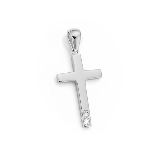 Glänzender Kreuz Anhänger mit 2 Zirkonia 925 Silber