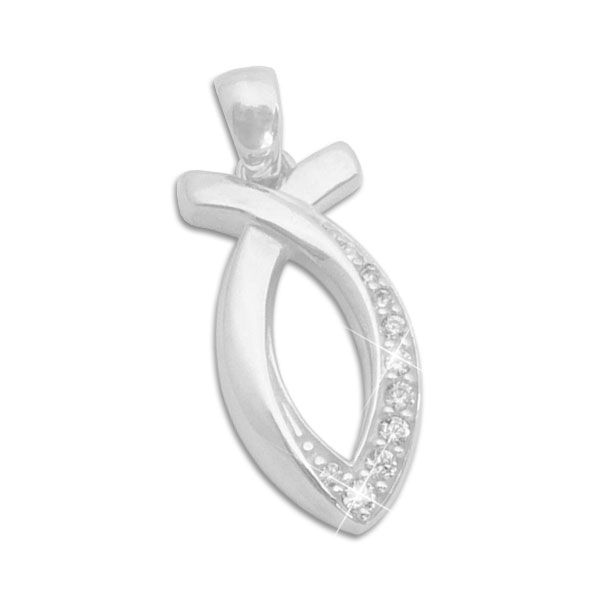 Anhänger Jesus-Zeichen Fisch-Symbol mit Zirkonia 925 Silber
