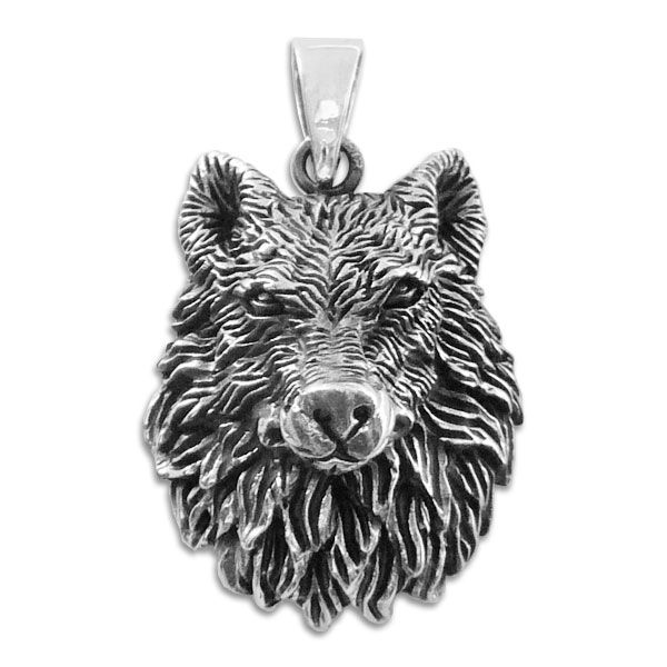 Wolfskopf Anhänger 925 Silber geschwärzter Wolf