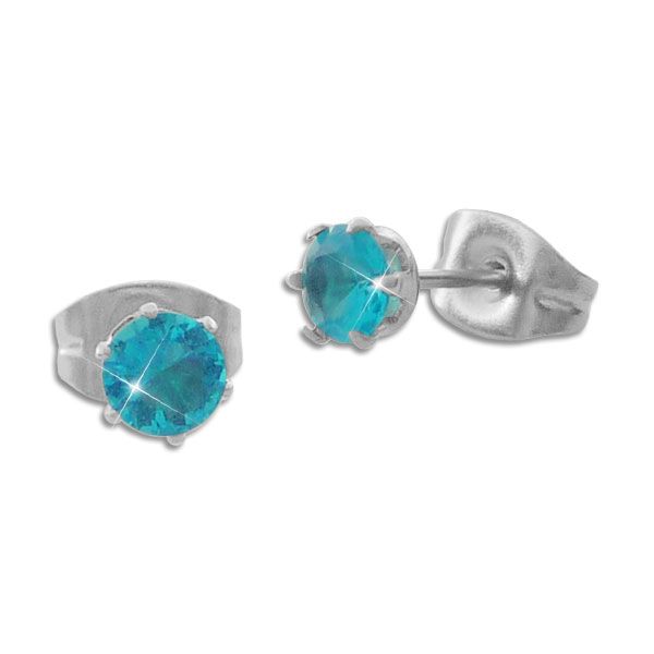 Ohrstecker rund 4 mm Zirkonia aqua blau Edelstahl