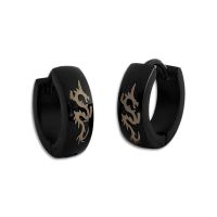 Edelstahl Creolen schwarz mit Drachen gewölbt Edelstahl Creolen schwarz mit Drachen gewölbt