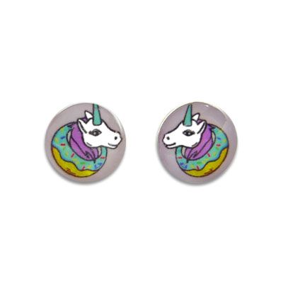 Runde Ohrstecker mit Einhorn-Kopf 925 Silber Einhornschmuck
