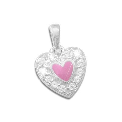 Kinderschmuck Anhänger Herz rosa und Zirkonia 925 Silber