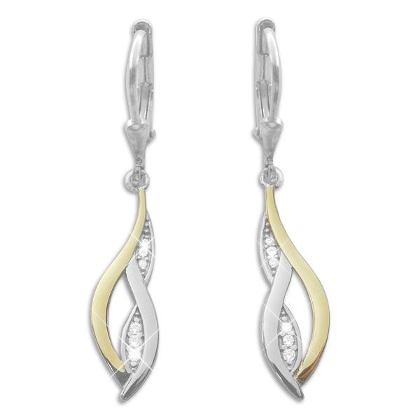 Bicolor Strass Ohrringe für Damen mit Zirkonia Steinen 925 Silber Geschenk Weihnachten