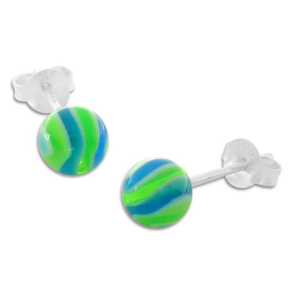 Kugel Ohrstecker UV Ball grün blau weiß 925 Silber