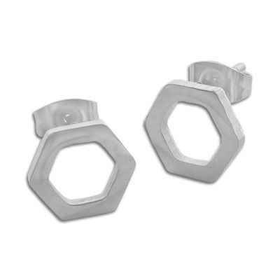 Herrenschmuck Ohrringe Hexagon Edelstahl
