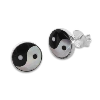 Yin Yang Ohrstecker mit Perlmutt-Effekt 925 Silber