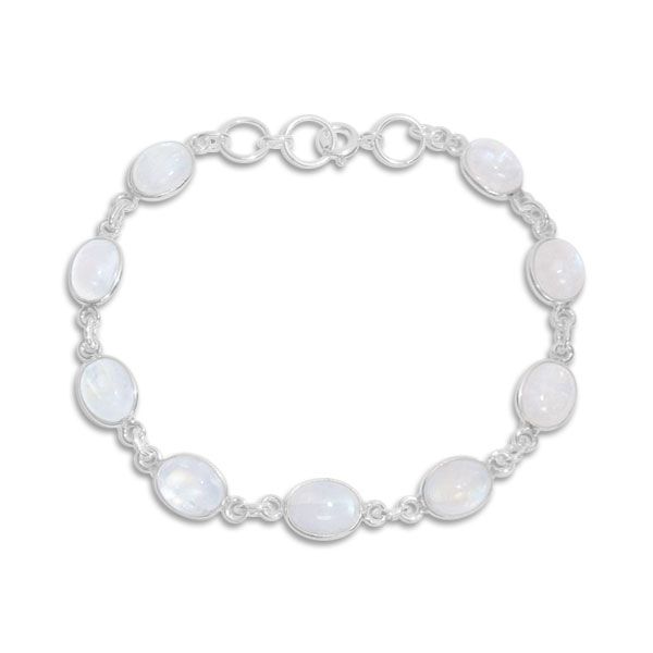 Regenbogen Mondstein Armband ovale Steine 19 - 20 cm 925 Silber