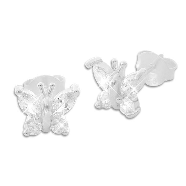 Ohrstecker Schmetterlinge mit weißen Strass Steinen 925 Silber Ohrringe