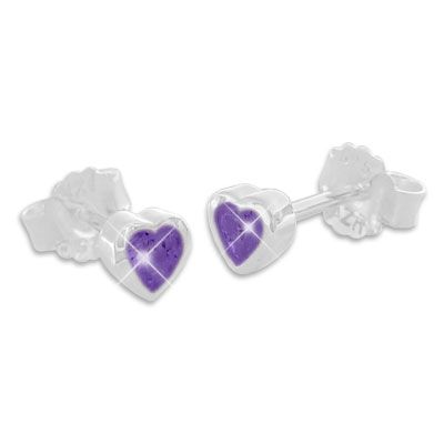Herz Ohrstecker für Kinder Zirkonia lila 925 Silber Schmuck