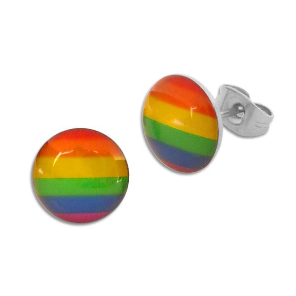 Runde Ohrstecker Regenbogen 10 mm Edelstahl