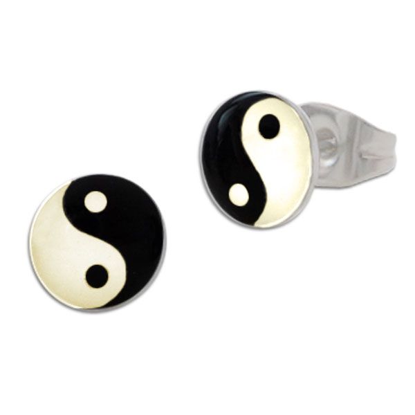 Runde Ohrstecker Yin Yang Symbol 10 mm Edelstahl