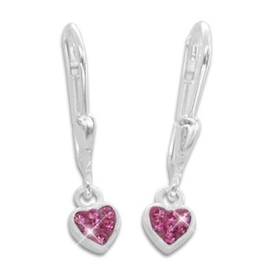 Kinderschmuck Ohrringe Herz Brisur pink 925 Silber
