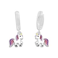 Mädchen Creolen Ohrringe mit Einhorn Anhänger lila rosa rot 925 Silber Mädchen Creolen Ohrringe mit Einhorn Anhänger lila rosa rot 925 Silber