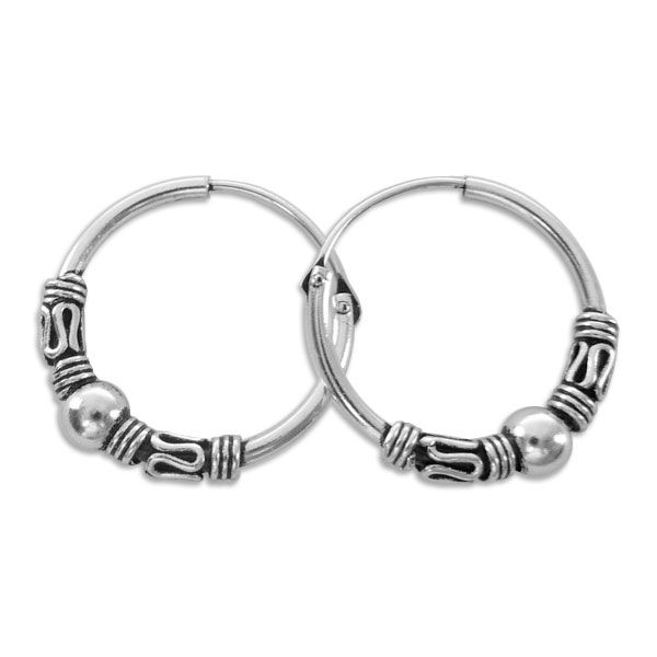Gothic Creolen mit Kugeln 16 mm 925 Silber