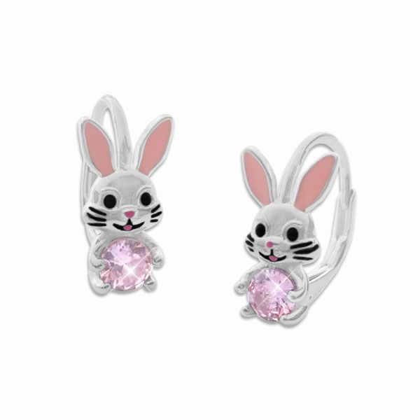 Kinder Ohrringe Hasen mit rosa Zirkonia 925 Silber Brisur Hase Häschen