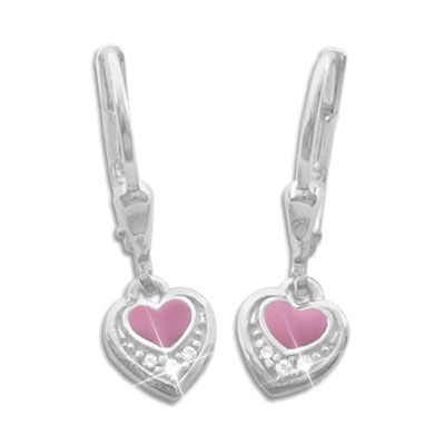 Kinderohrringe rosa Herz und Strass 925 Silber Mädchen Geschenk