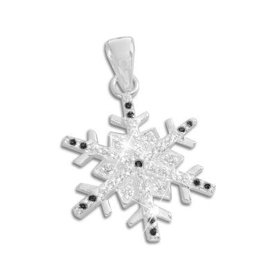 Eiskristall Anhänger mit schwarzen und weißen Steinen 925 Silber
