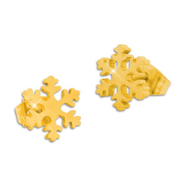 Edelstahl Ohrstecker Eiskristall Schneeflocke 8 mm goldfarben Ohrringe