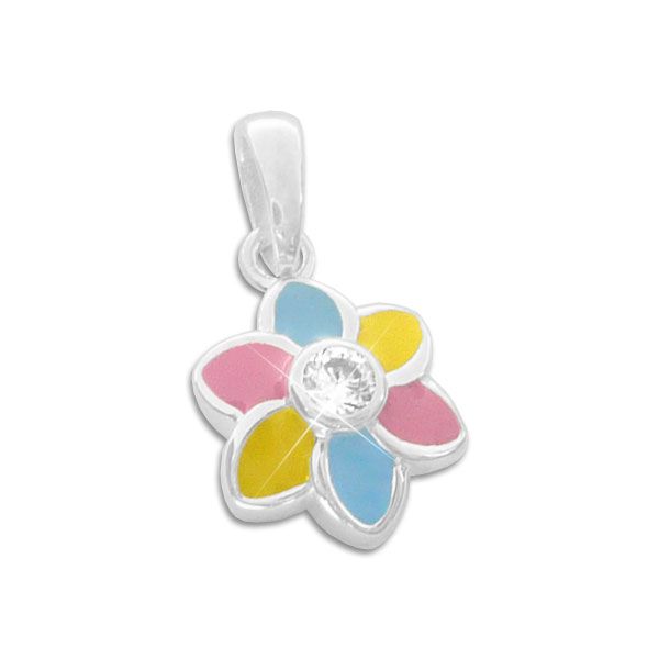 Mädchen Anhänger mit bunter Blume und Zirkonia 925 Silber