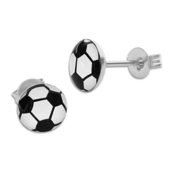 Fußball Ohrstecker rund Edelstahl 8mm für Damen Herren und Jungs