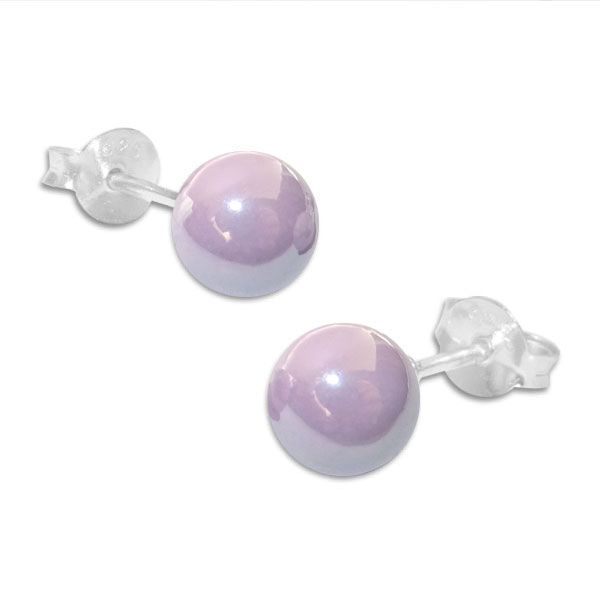 Kugel Ohrstecker hell lila rosé glänzend 925 Silber Ball Ohrringe rund