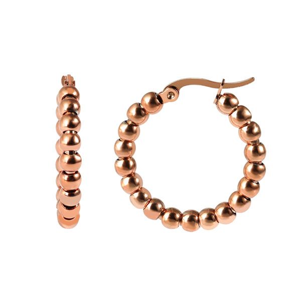 Edelstahl Creolen mit Kugeln 26 x 4 mm roségoldfarben Damen Ohrringe