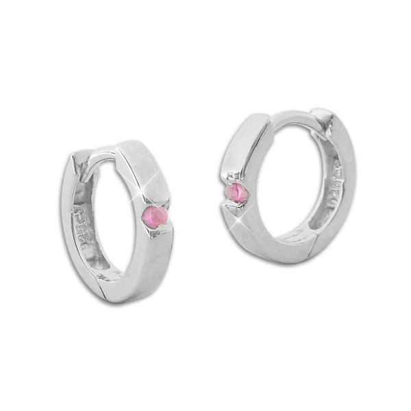 Glänzende Creolen für Damen und Mädchen mit rosa Zirkonia Steinen 925 Silber