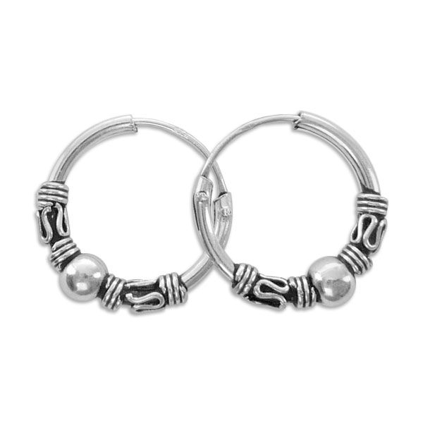Gothic Ohrringe Creolen mit Kugel 14 mm 925 Silber