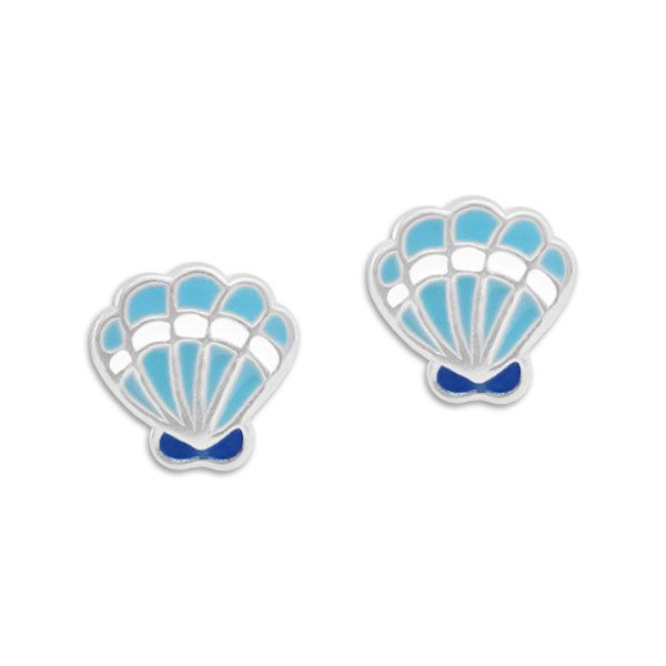 Ohrstecker Muscheln blau und weiß 925 Silber Kinderschmuck maritim