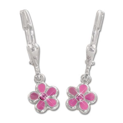 Kinder Ohrringe mit Blumen rosa 925 Silber